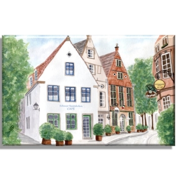 Leinwand 40 x 30 cm Keilrahmen Canvas-Leinen Aquarell Maritim Kunst Druck Kunstdruck Bremen Bremer Schnoor Gasse Nordsee Souvenir Souvenirs